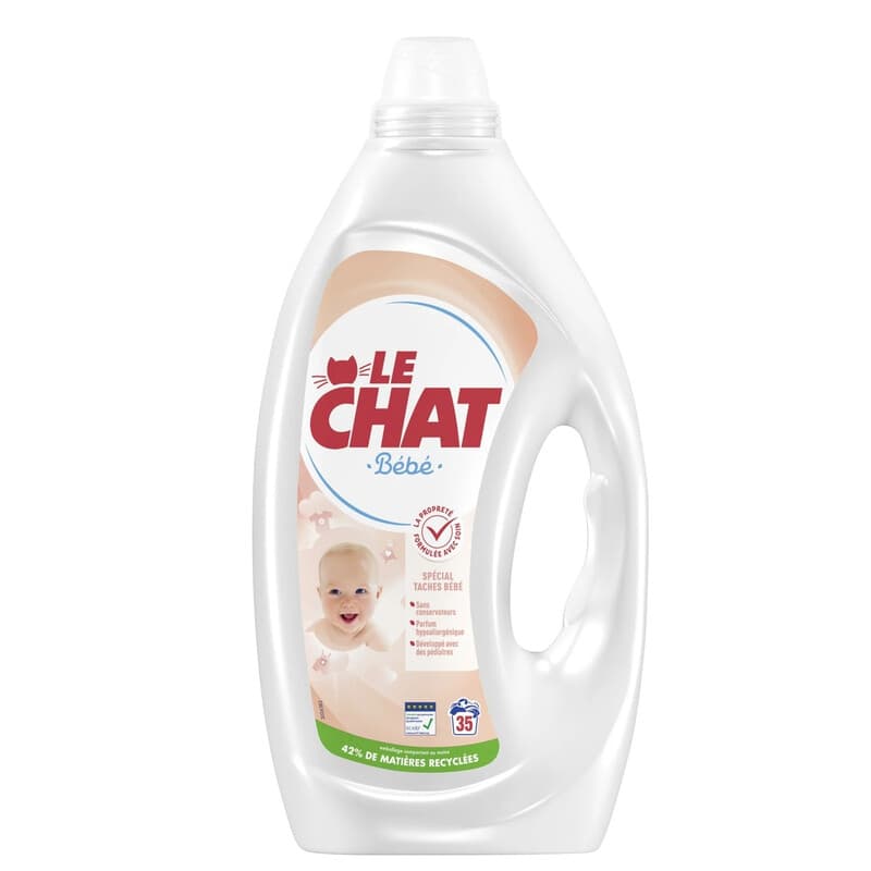LE CHAT Lessive liquide pour bébé, Peaux sensibles, Certifié ECARF, 35 lavages, 1,575 L