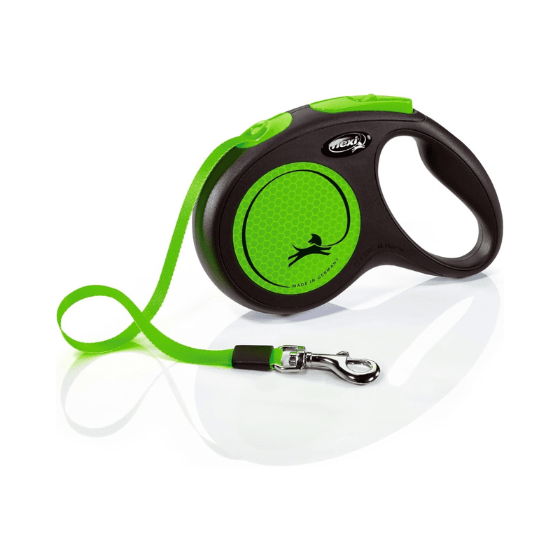 Flexi Neon M 5 m Noir/Vert néon, Laisse rétractable pour chiens jusqu'à 25 kg