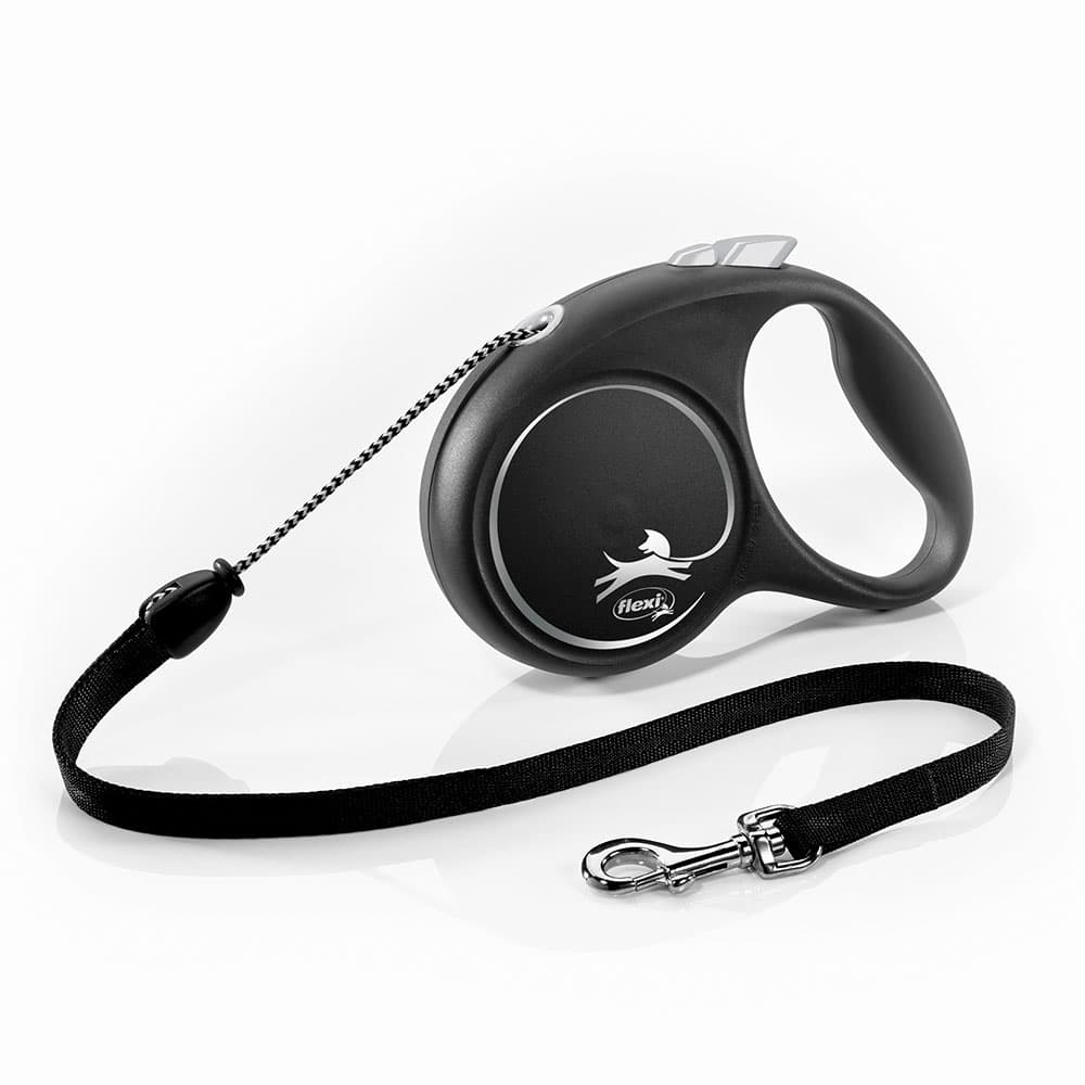 Laisse-cordon flexi Black Design (5 m), noir pour chien - taille M : jusqu'à 20 kg