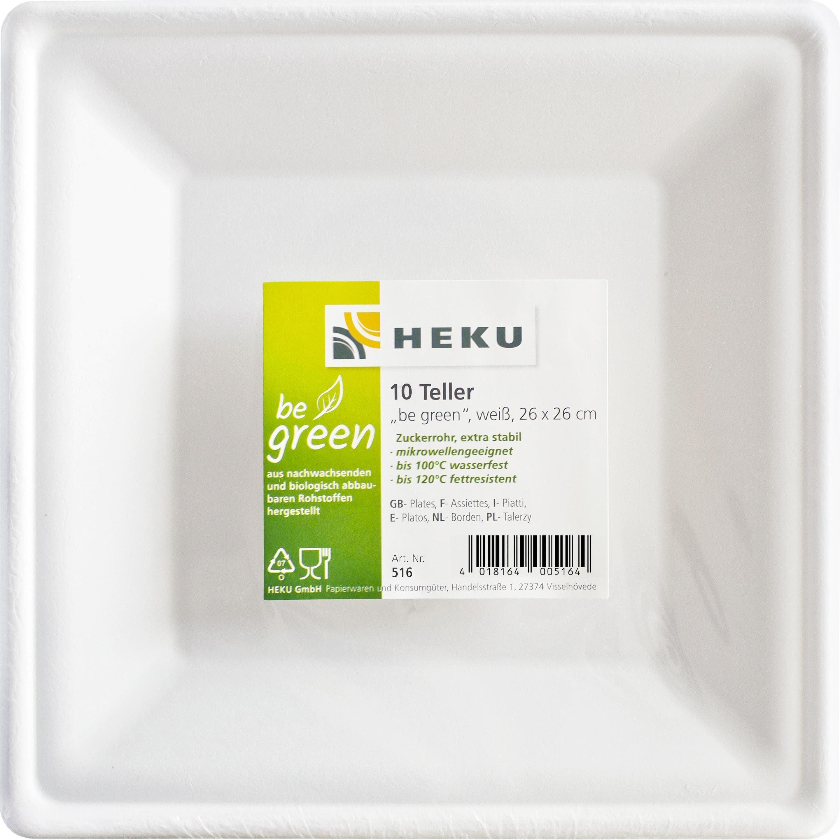 Heku, Vaisselle de pique-nique, Be green assiettes carré (10x)