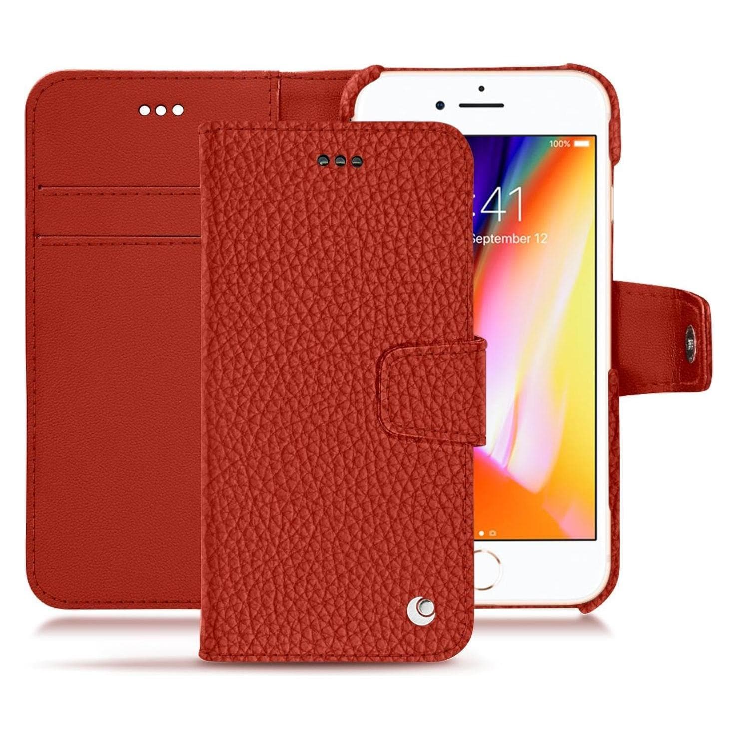 Noreve Housse cuir portefeuille (Apple iPhone 8), Coque pour téléphone portable, Orange