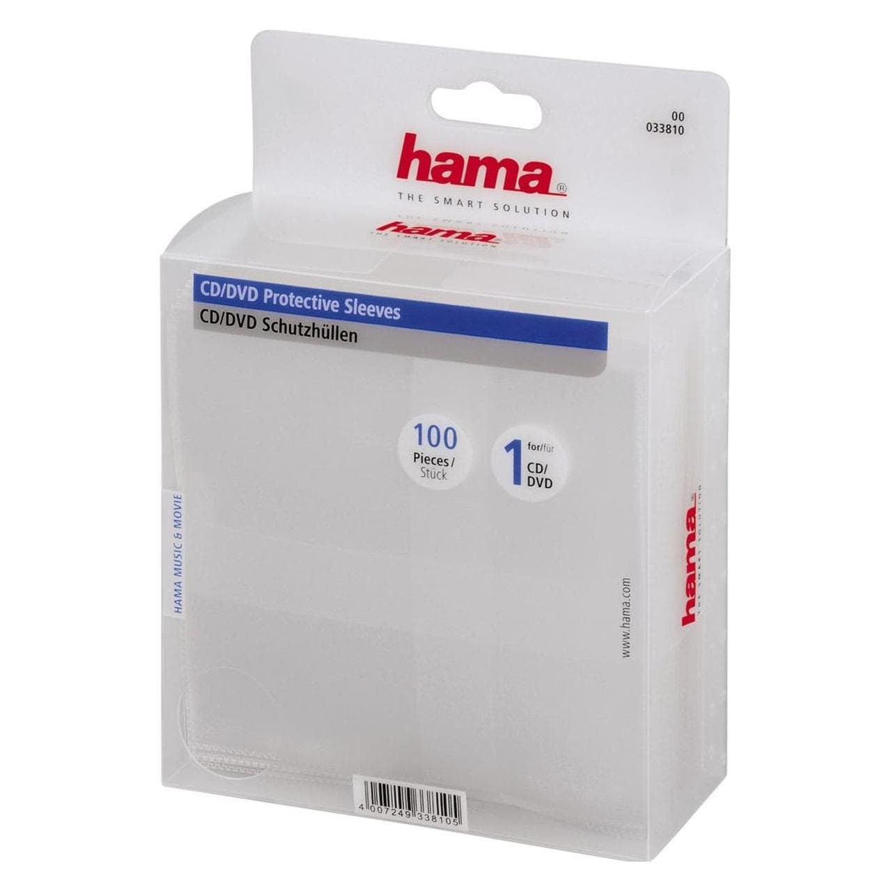 Hama Pochettes de protection pour CD/DVD 100, Transpare, CD + DVD : accessoires