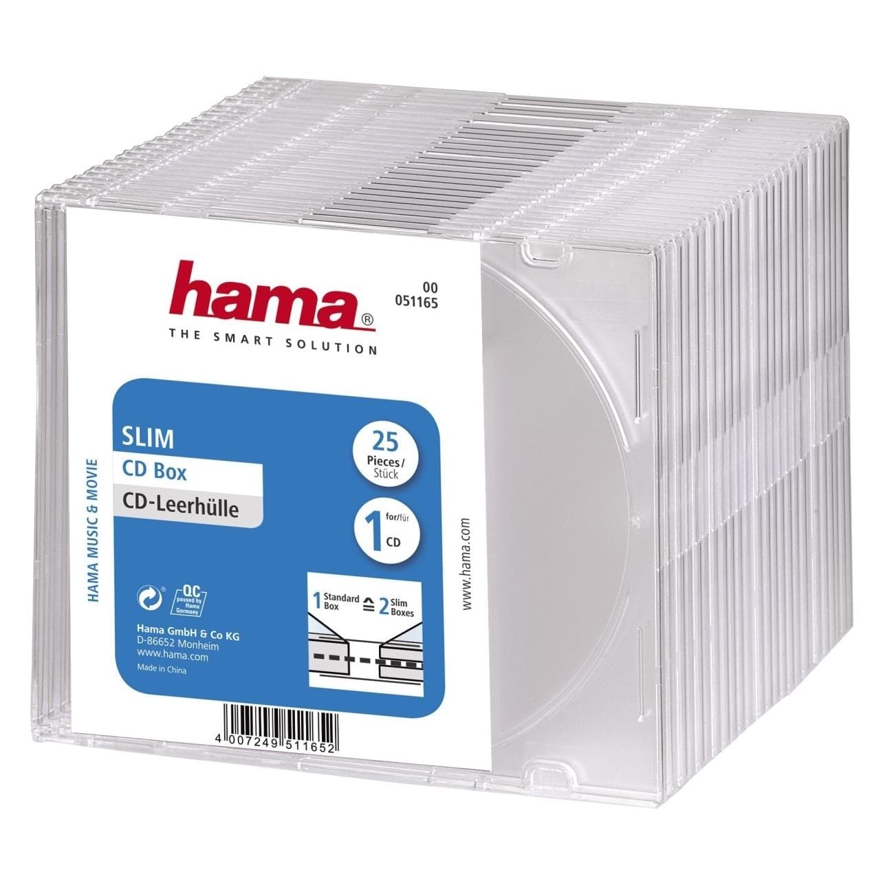 Hama Pochette CD vide Slim, paquet de 25, Trans, CD + DVD : accessoires