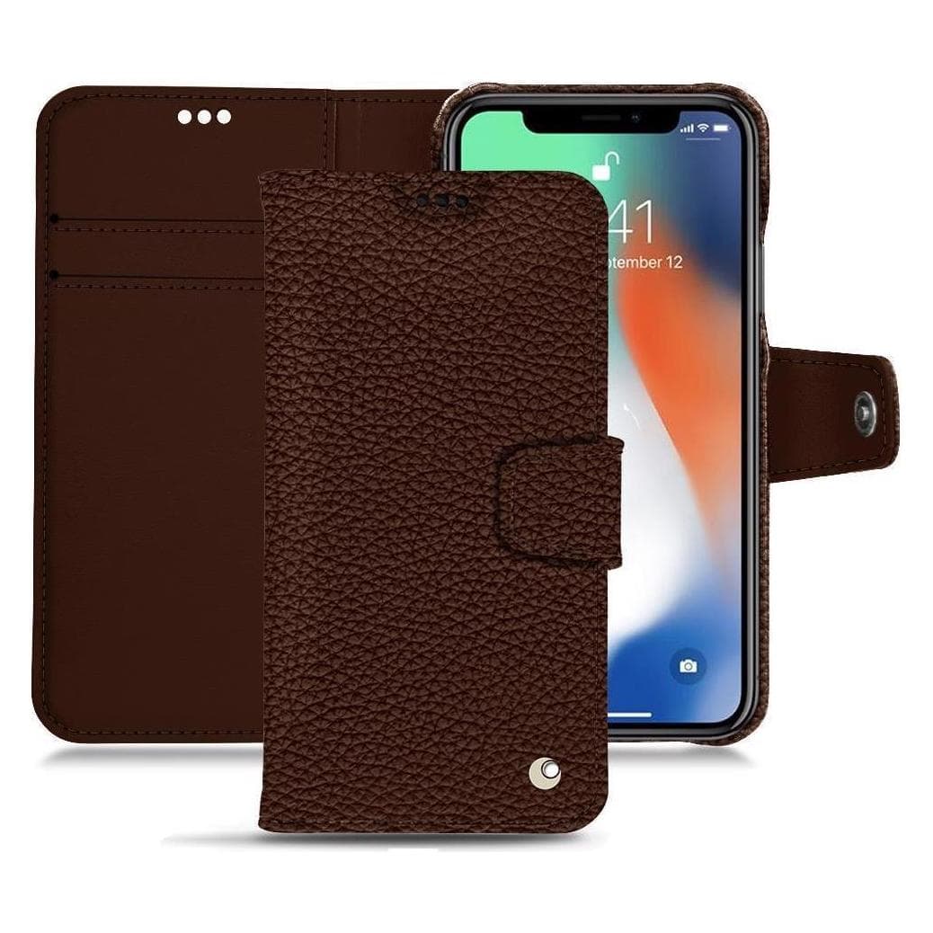 Noreve Housse cuir portefeuille (Apple iPhone XS Max), Coque pour téléphone portable, Marron