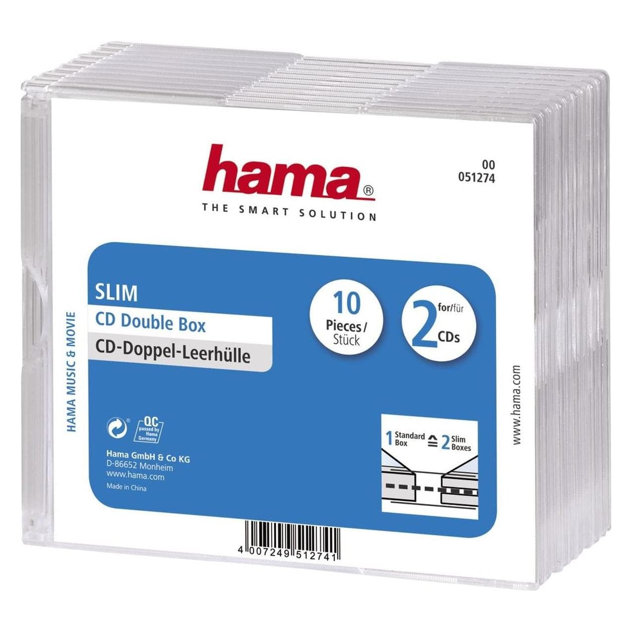 Hama Pochette CD vide Slim Double, pack de 10, CD + DVD : accessoires